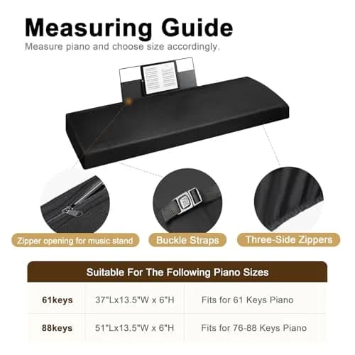 Explore Land Stretchy Leather Piano Keyboard Dust Cover (Black, 61 Keys) | Snug Fit & Premium Material thumbnail 2
