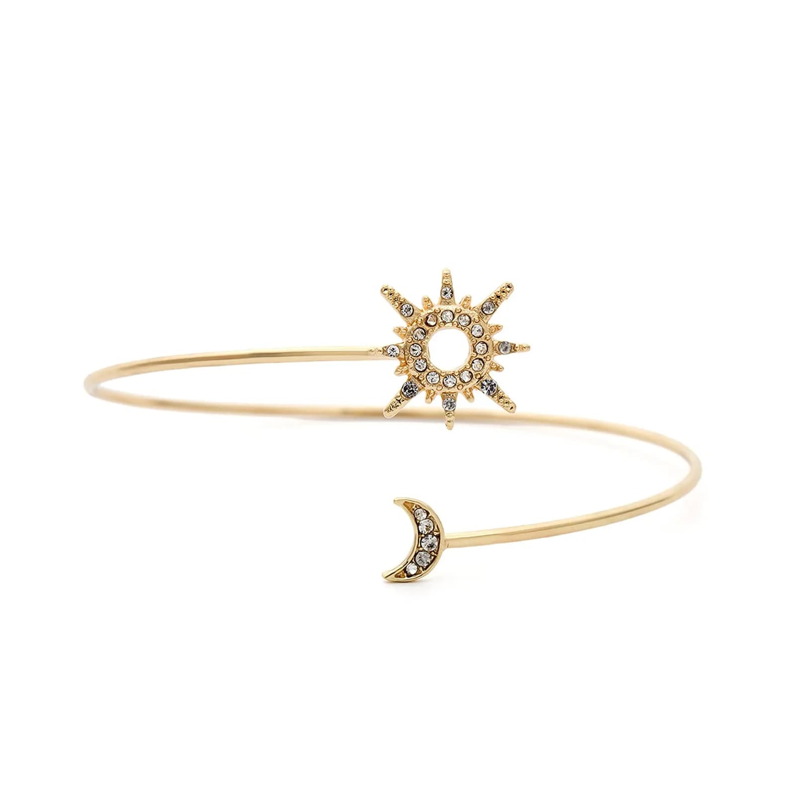 Caiyao Crystal Sun Moon Arm Bangles Adjustable Gold Cuff for Women | Wedding Costume Jewelry — style A
