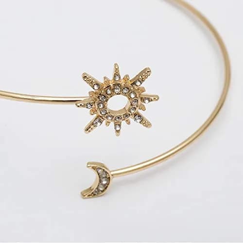 Caiyao Crystal Sun Moon Arm Bangles Adjustable Gold Cuff for Women | Wedding Costume Jewelry thumbnail 4