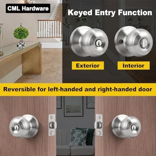CML Hardware Keyed Entry Door Knob Set in Solid Stainless Steel | Exterior & Interior, Round Handle, 1 Pack thumbnail 7
