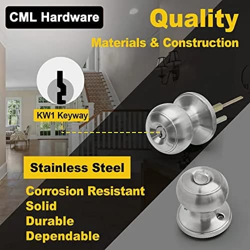 CML Hardware Keyed Entry Door Knob Set in Solid Stainless Steel | Exterior & Interior, Round Handle, 1 Pack thumbnail 2