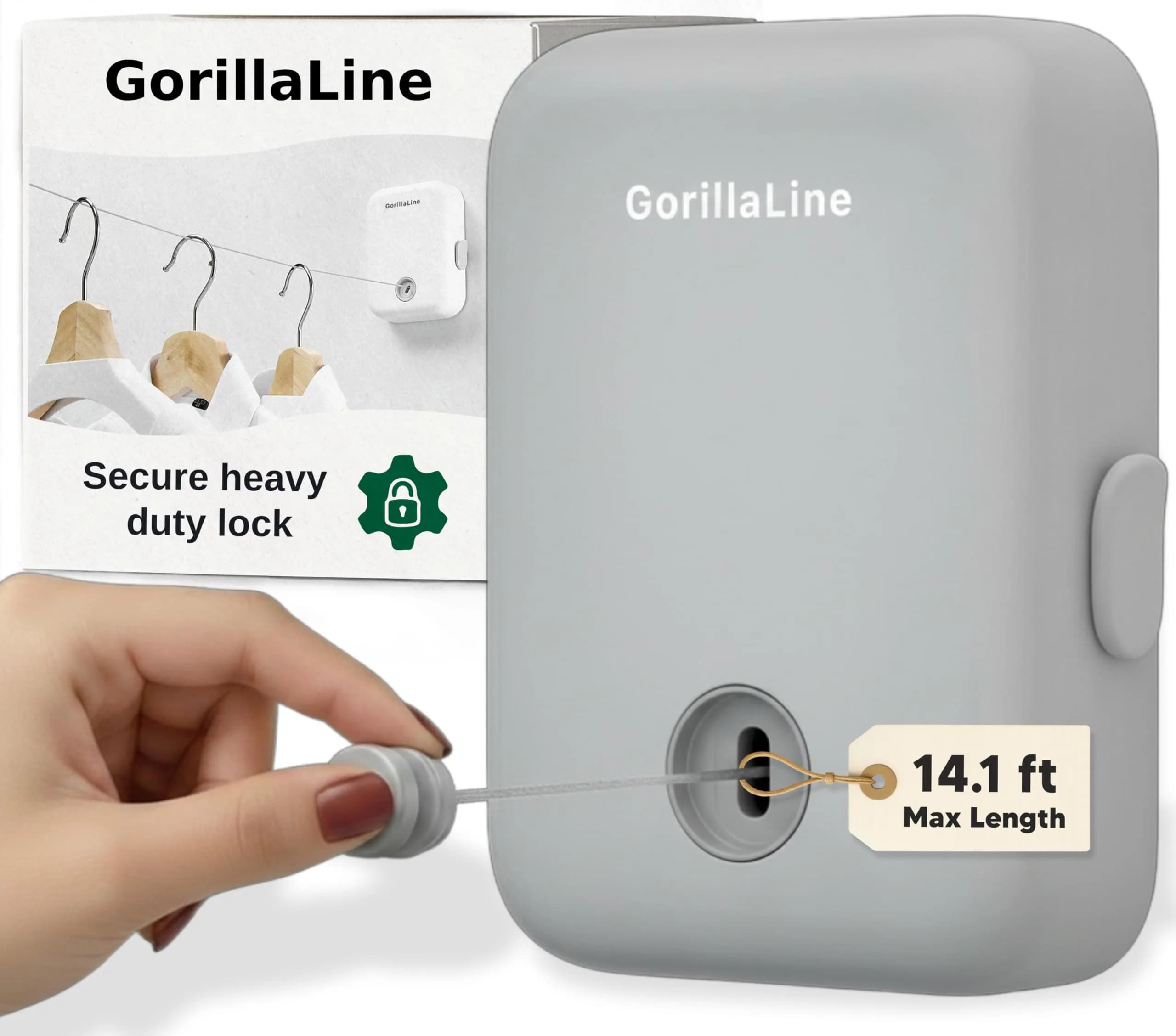 GorillaLine Retractable Clothesline 4.2 m (14.1 ft) | Heavy Duty Wall Mounted Drying Rack for Indoor & Outdoor Use