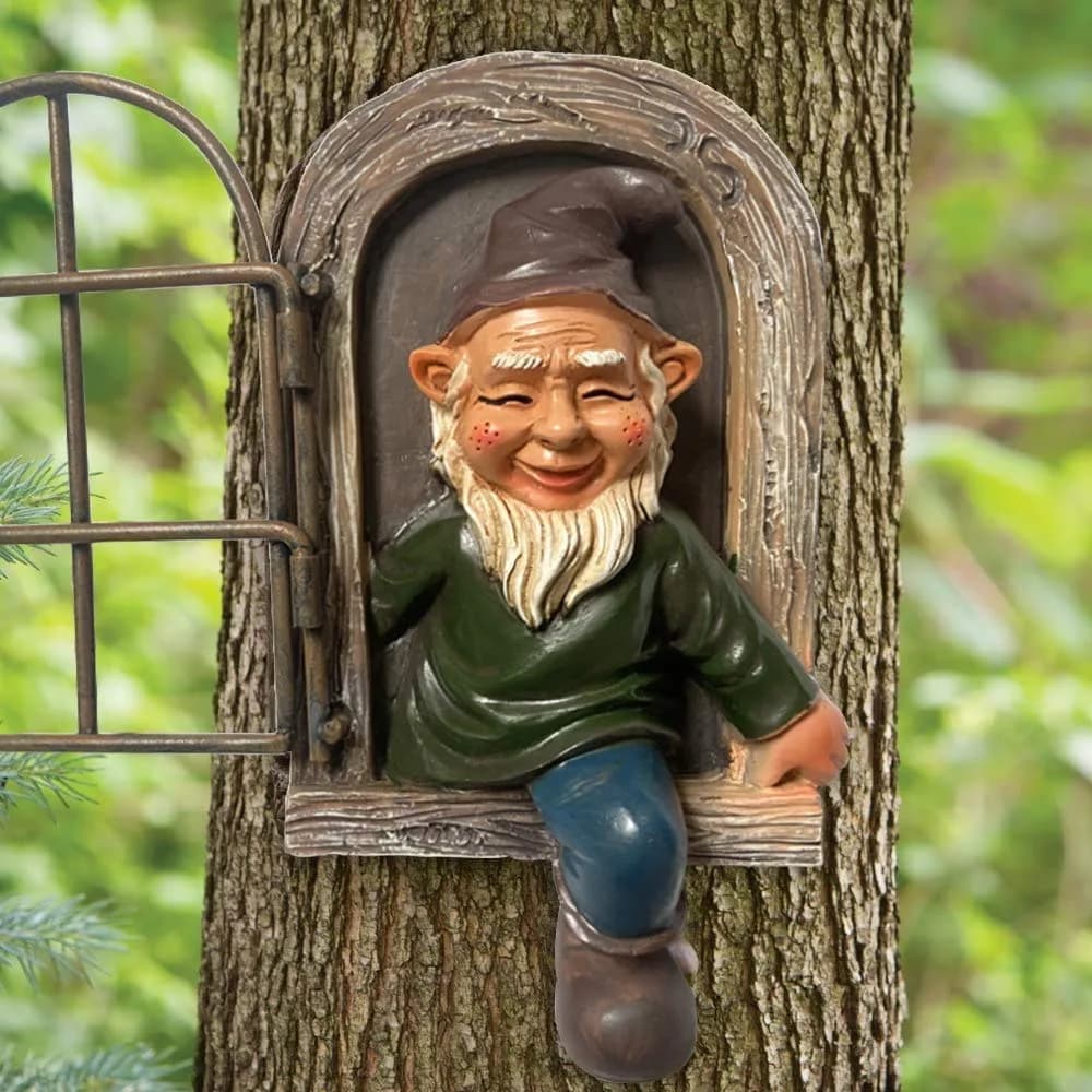 vomiceak Whimsical Fairy Garden Gnome Statue, Tree Faces Decor Outdoor 15cm (5.9 Inch) | Cute Resin Elf for Yard & Patio