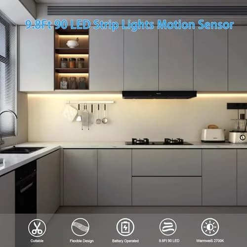 echosari STRING_LIGHT 9.8Ft 90 LED Motion Sensor Under-Cabinet Light | Battery Operated, Easy Install, 5H Brightness thumbnail 6