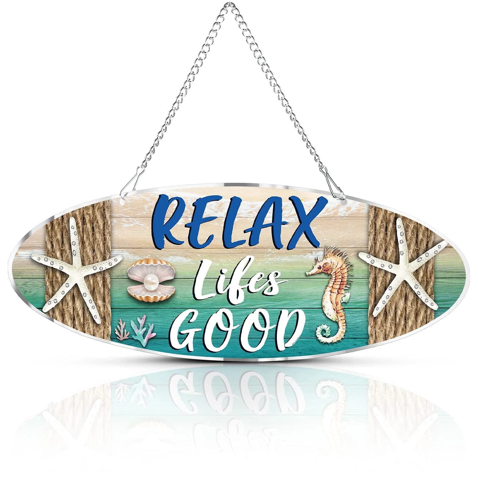Hotop Metal Beach Wall Decor Sign Relax Lifes Good 30x10 cm (12x4 Inch) | Coastal Beach Theme for Home & Bathroom