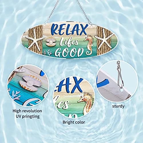 Hotop Metal Beach Wall Decor Sign Relax Lifes Good 30x10 cm (12x4 Inch) | Coastal Beach Theme for Home & Bathroom thumbnail 3