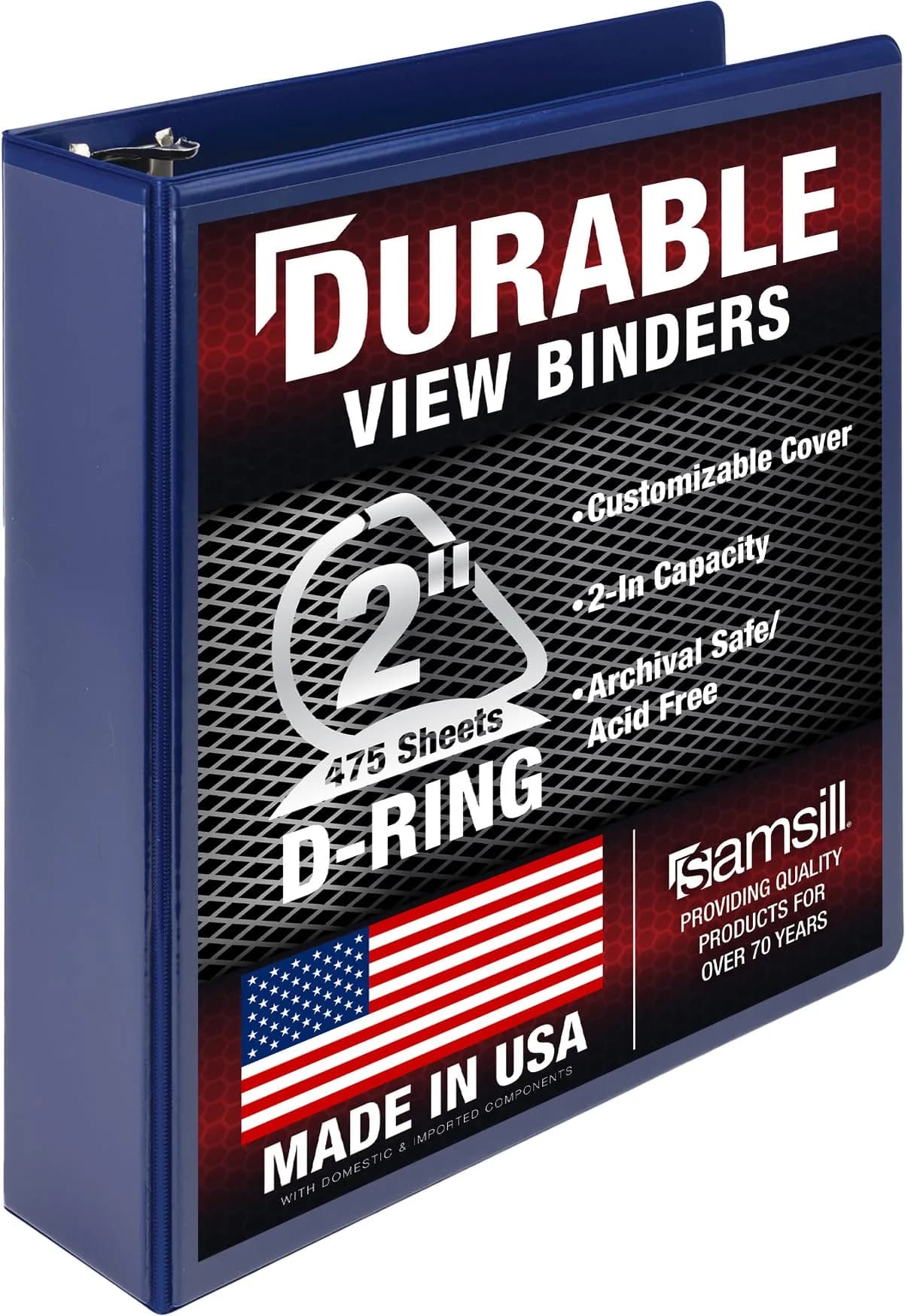 Samsill Durable 2 Inch 3 Ring Binder, D Ring Binder, 100% Recycled Chipboard, Blue | Holds 480 Pages — 2 in