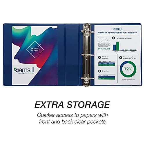 Samsill Durable 2 Inch 3 Ring Binder, D Ring Binder, 100% Recycled Chipboard, Blue | Holds 480 Pages thumbnail 4