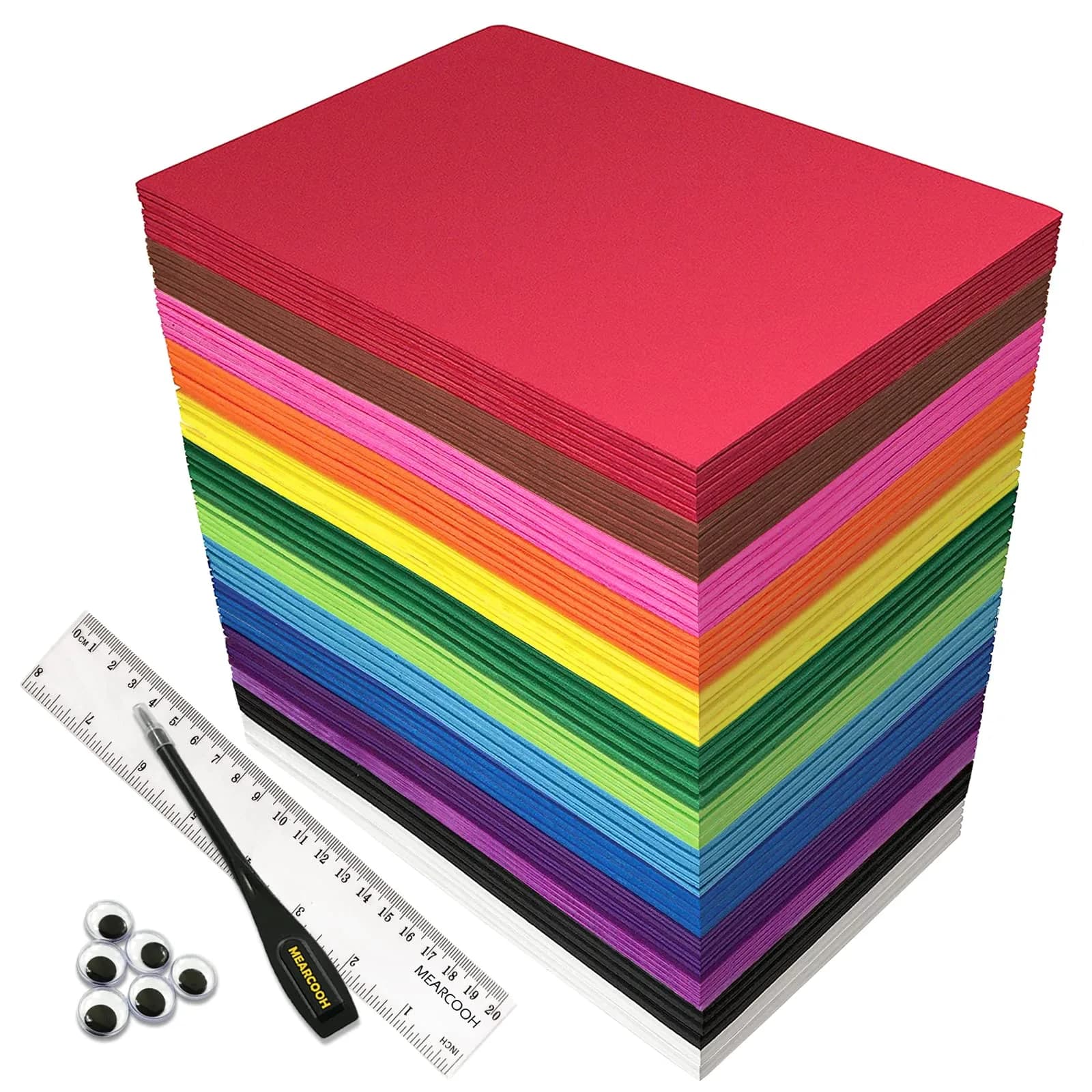 MEARCOOH Craft Foam Sheets 104 Pack, 8.5 x 5.5 x 0.07 inch EVA Color Foam Paper Set | 13 Colors for DIY Crafts & Projects