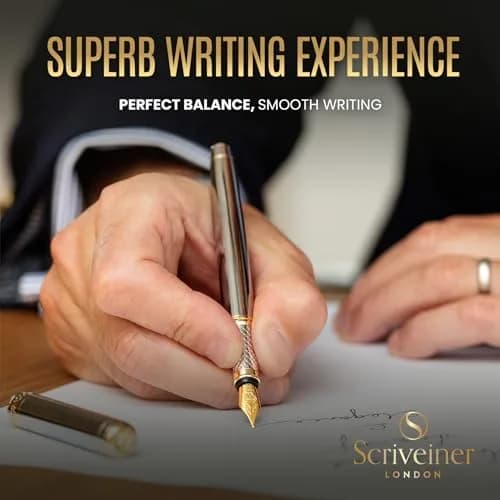 Scriveiner Fountain Pen Silver Chrome Gold Finish Broad Nib | Luxury Executive Office Pen thumbnail 4