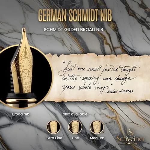 Scriveiner Fountain Pen Silver Chrome Gold Finish Broad Nib | Luxury Executive Office Pen thumbnail 5