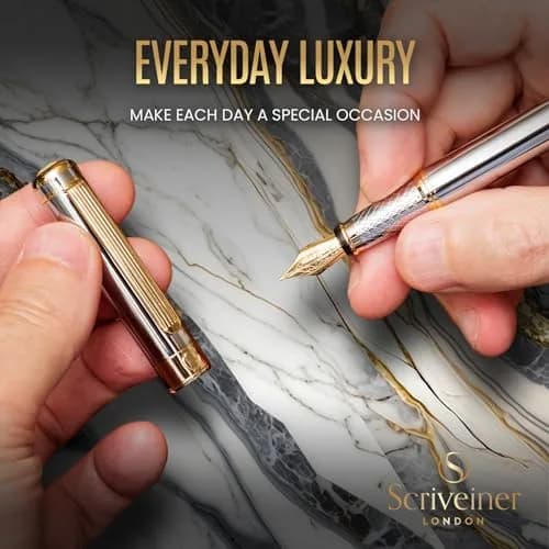 Scriveiner Fountain Pen Silver Chrome Gold Finish Broad Nib | Luxury Executive Office Pen thumbnail 7
