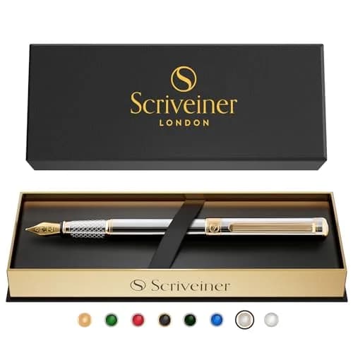 Scriveiner Fountain Pen Silver Chrome Gold Finish Broad Nib | Luxury Executive Office Pen thumbnail 9