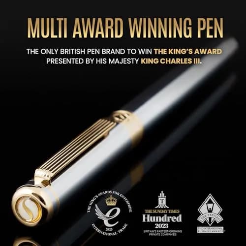 Scriveiner Fountain Pen Silver Chrome Gold Finish Broad Nib | Luxury Executive Office Pen thumbnail 2