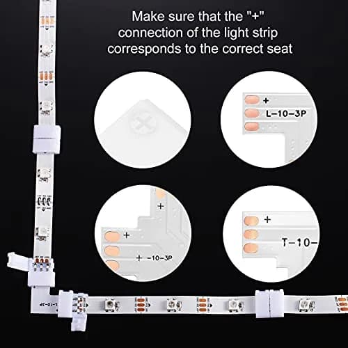 Honoson 48 Pcs 3 Pin Connectors Compatible with Ws2811 Ws2812b Sk6812 | No Soldering LED Strip Connectors, 10mm Interface thumbnail 3