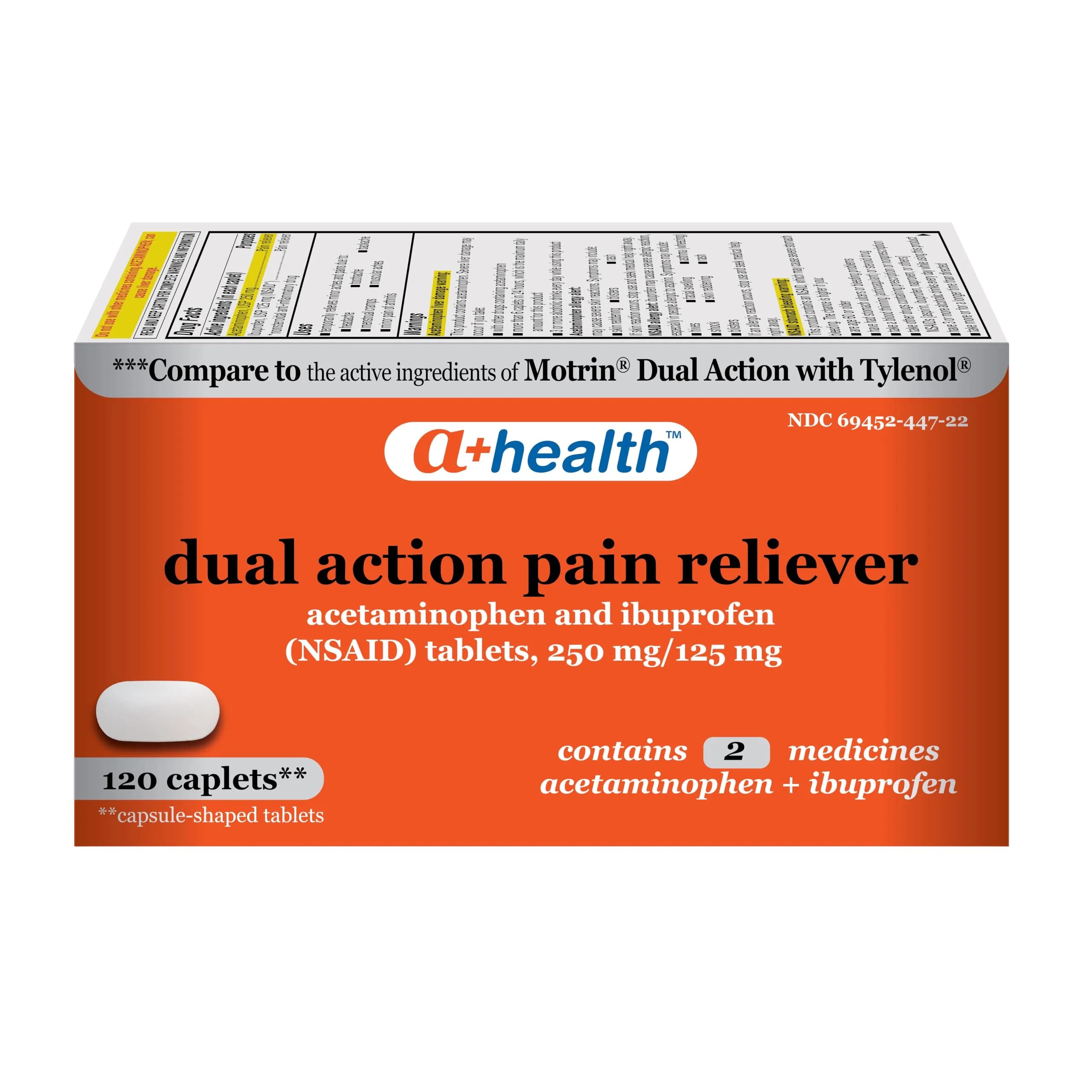 A+Health Dual Action Pain Relief Caplets 120 ct | Dye-Free, Fast-Acting, 8-Hour Relief - main product image