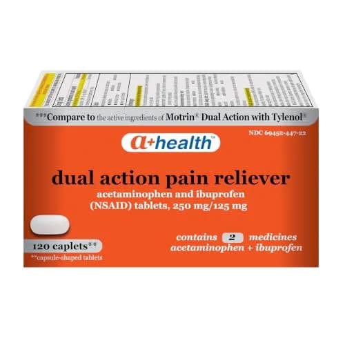 A+Health Dual Action Pain Relief Caplets 120 ct | Dye-Free, Fast-Acting, 8-Hour Relief thumbnail 1
