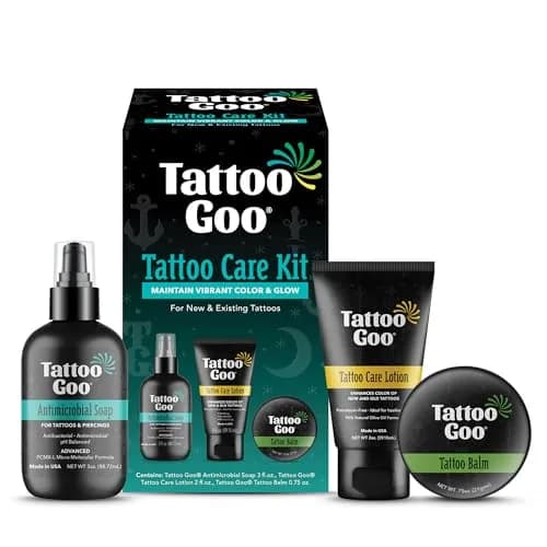 Tattoo Goo Tattoo Aftercare Kit, 3 Piece Set, Includes Antimicrobial Soap, Tattoo Balm & Healing Lotion, Complete Kit for Fresh Ink, Vibrant Colors & Glow thumbnail 1
