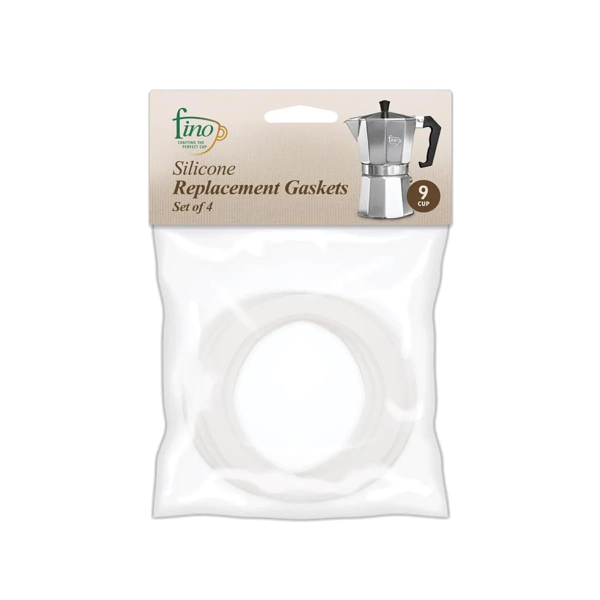 Fino Replacement Silicone Gaskets for 6-Cup Stovetop Espresso Maker (Set of 4, 2.75-inch Diameter) — 9-Cup, Replacement Gaskets
