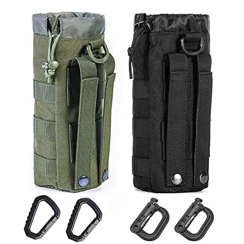 R.SASR Upgraded Tactical Drawstring Molle Water Bottle Holder Pouch (Black+Green, 2-Pack) thumbnail 1