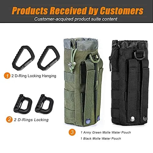R.SASR Upgraded Tactical Drawstring Molle Water Bottle Holder Pouch (Black+Green, 2-Pack) thumbnail 2