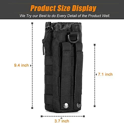 R.SASR Upgraded Tactical Drawstring Molle Water Bottle Holder Pouch (Black+Green, 2-Pack) thumbnail 3