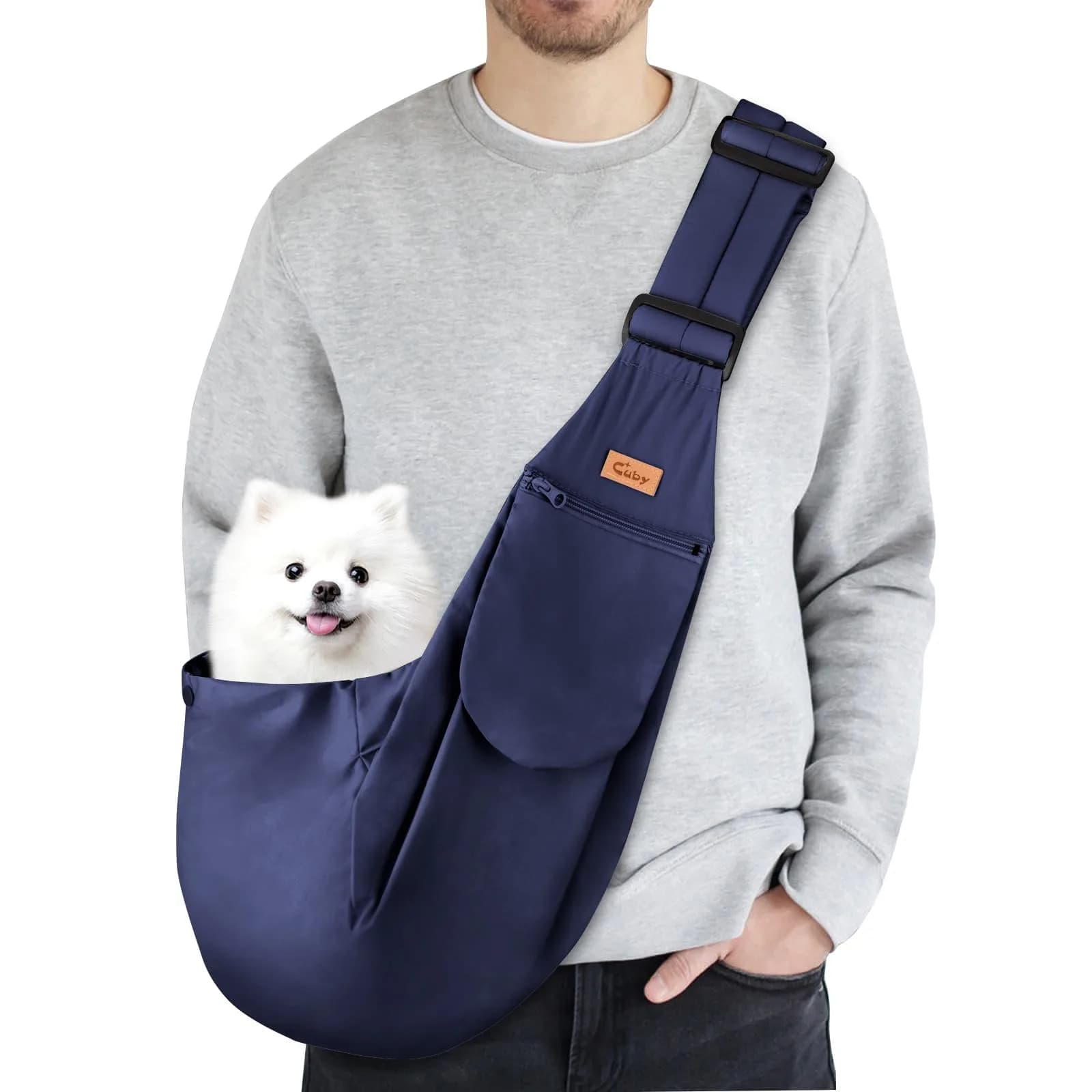 Cuby Dog and Cat Sling Carrier Pink Classic | Hands Free Reversible Pet Papoose Bag (13"L x 8"W x 2.9"H, Small) — Blue Classic / 13.0"L x 8.0"W x 2.9"H