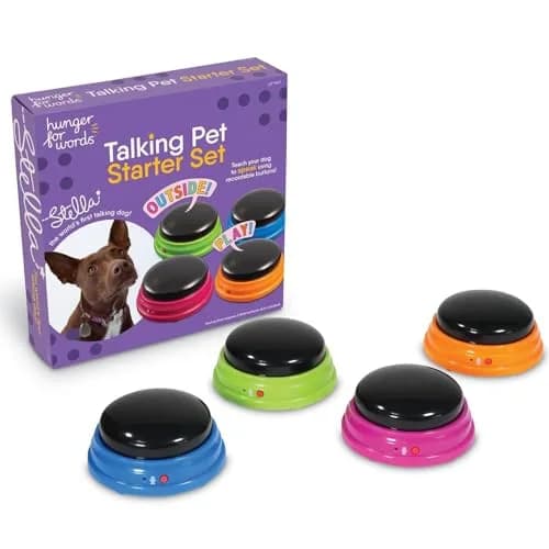 Hunger for Words Talking Pet Starter Set - Dog Buttons for Communication, 4 Recordable Buttons | Developed by Speech Therapist Christina Hunger thumbnail 1