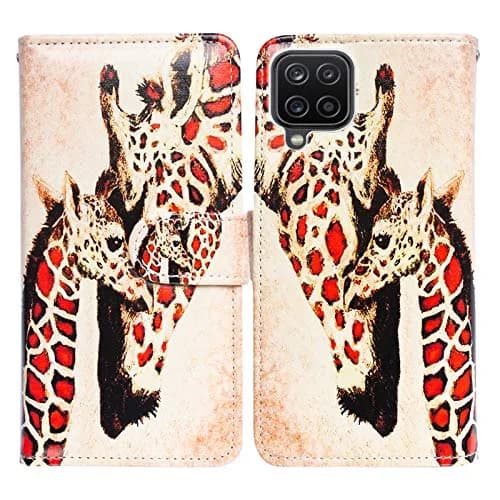 Bcov Galaxy A12 Giraffe Mother Baby Leather Flip Phone Case Wallet Cover with Card Slot Holder Kickstand | Unique Animal Pattern thumbnail 1