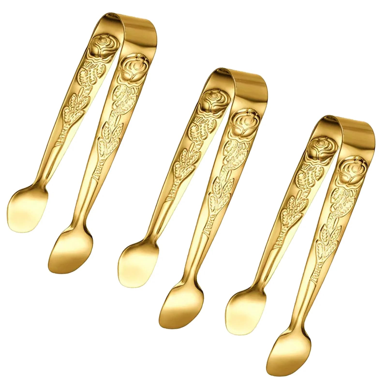 Sunenlyst Gold 3-Piece Mini Serving Tongs | 10.5 cm (4.13 Inch) Stainless Steel Appetizer Tongs