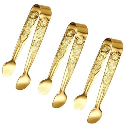 Sunenlyst Gold 3-Piece Mini Serving Tongs | 10.5 cm (4.13 Inch) Stainless Steel Appetizer Tongs thumbnail 1