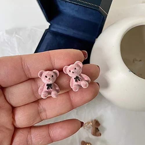Pingyongchang Plush Bear Stud Earrings | Cute Cartoon Animal Jewelry for Women thumbnail 5