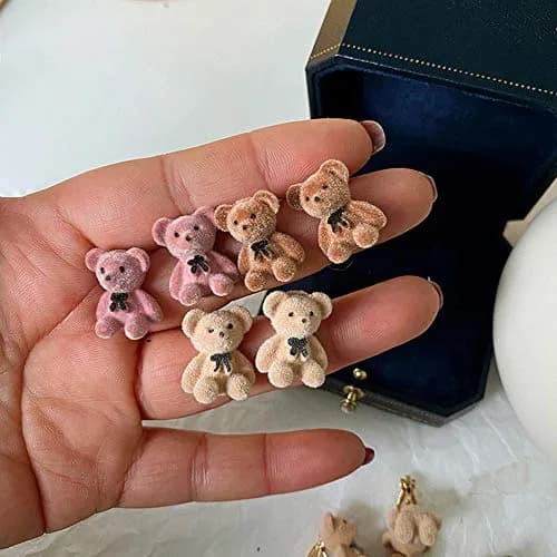 Pingyongchang Plush Bear Stud Earrings | Cute Cartoon Animal Jewelry for Women thumbnail 3