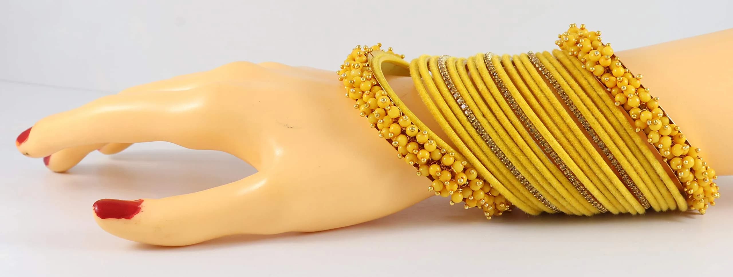 NMII Yellow Base Metal Zircon Gemstone & Velvet Bangle Set for Women & Girls, 2.4 Inches (Pack of 42) thumbnail 5
