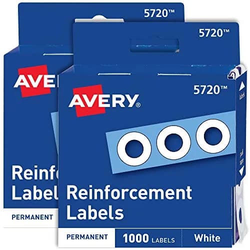 Avery Self-Adhesive Hole Reinforcement Stickers, White, 2000 Labels (2-Pack) thumbnail 1