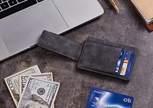 Toughergun Minimalist Wallet for Men with Magnetic Money Clip Leather Slim Wallet, Credit Card Holder RFID Blocking Front Pocket Holds Cash and Cards (Deep Grey) thumbnail 5
