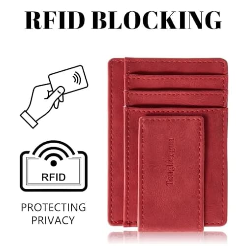 Toughergun Slim Wallet for Men RFID Blocking Money Clip, Minimalist Front Pocket Credit Card Holder, Magnetic Thin Mens Wallets with ID Window (Red) | Holds 7 Cards & 30 Bills thumbnail 6