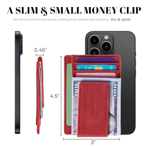 Toughergun Slim Wallet for Men RFID Blocking Money Clip, Minimalist Front Pocket Credit Card Holder, Magnetic Thin Mens Wallets with ID Window (Red) | Holds 7 Cards & 30 Bills thumbnail 7