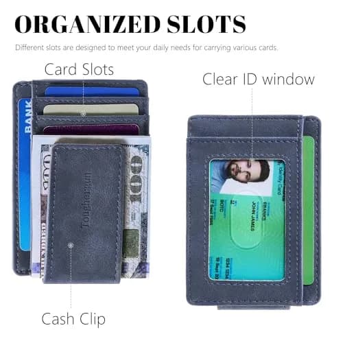 Toughergun Slim Wallet RFID Blocking Money Clip Navy Blue | Minimalist Front Pocket Credit Card Holder thumbnail 4