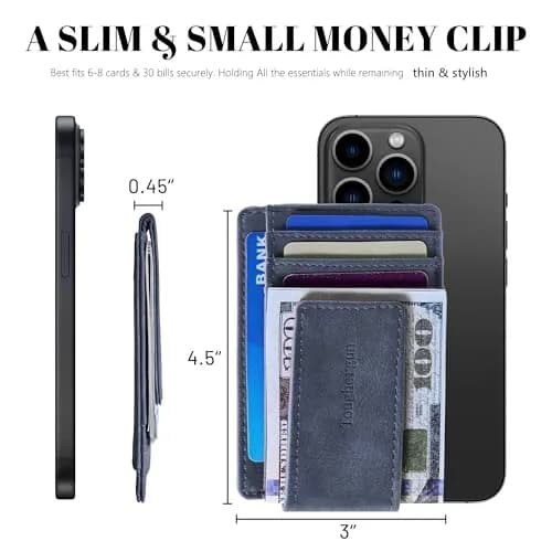 Toughergun Slim Wallet RFID Blocking Money Clip Navy Blue | Minimalist Front Pocket Credit Card Holder thumbnail 7
