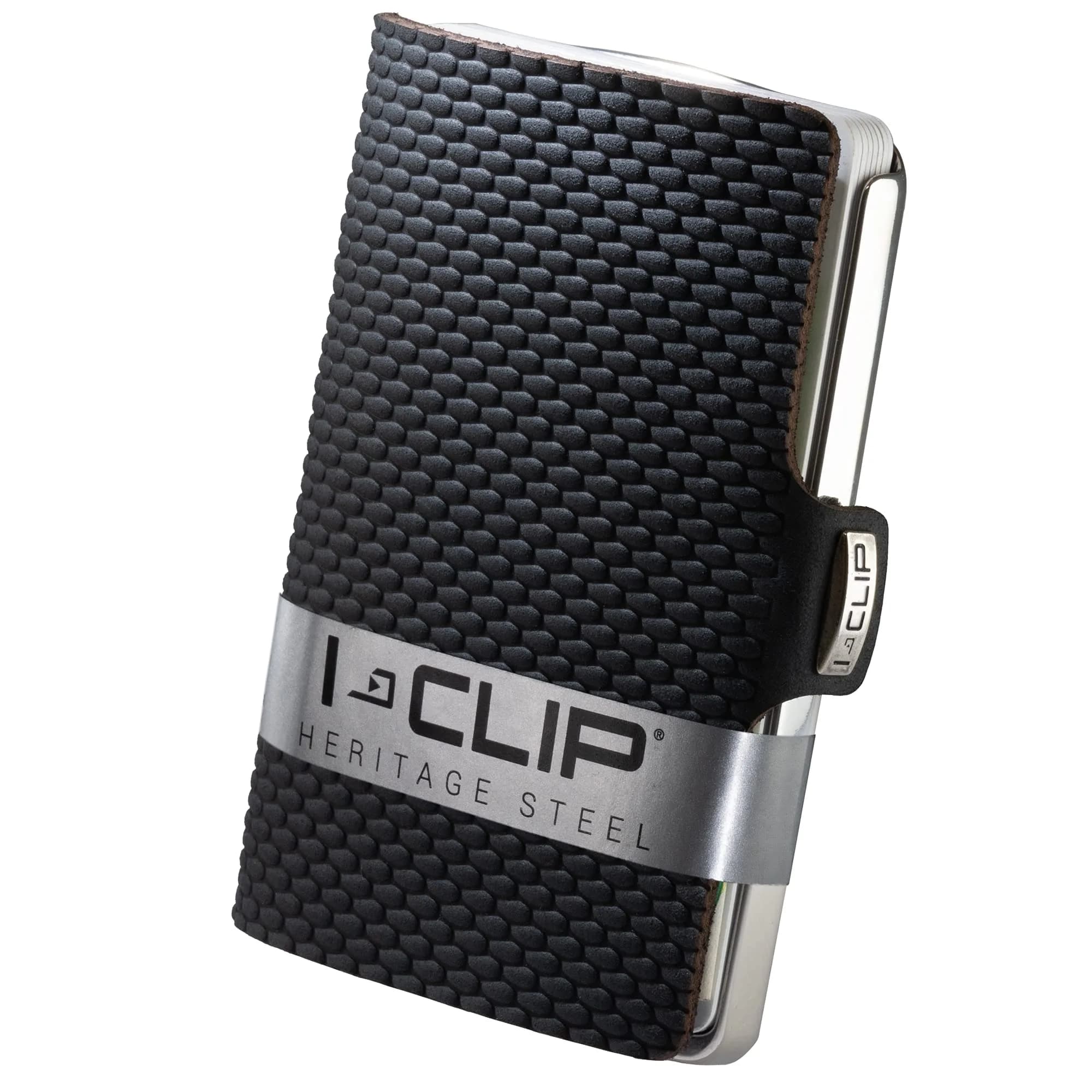 I-CLIP Stainless Steel Moneyclip Slim Wallet with Leather Cardholder, Polished Milanaise Black | Holds up to 10 Cards & Banknotes — Polished Milanaise Black