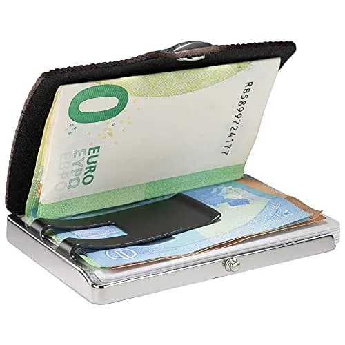 I-CLIP Stainless Steel Moneyclip Slim Wallet with Leather Cardholder, Polished Milanaise Black | Holds up to 10 Cards & Banknotes thumbnail 3
