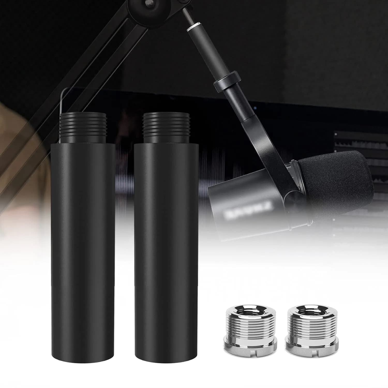 Boseen Microphone Stand Extension Tube Set with Adapters | 4 Pieces, Aluminum Alloy, Black — 2 PCS