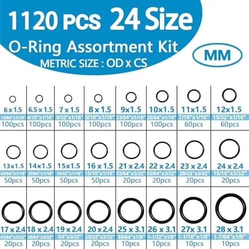 ZDBB Black Rubber O Ring Set 1120 Pcs | Assorted Metric Sealing Washers for Plumbing and Auto Repair thumbnail 2
