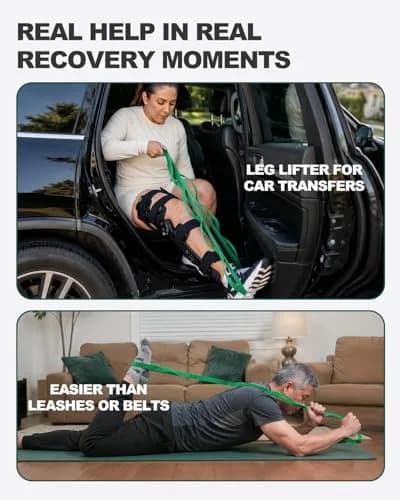 Trideer Stretching Strap with Loops & Leg Lifter | Non-Elastic PT-Style Physical Therapy Strap for Knee Rehab, Yoga & Mobility (75 inch, Green) thumbnail 6