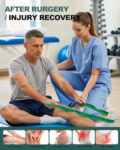 Trideer Stretching Strap with Loops & Leg Lifter | Non-Elastic PT-Style Physical Therapy Strap for Knee Rehab, Yoga & Mobility (75 inch, Green) thumbnail 3