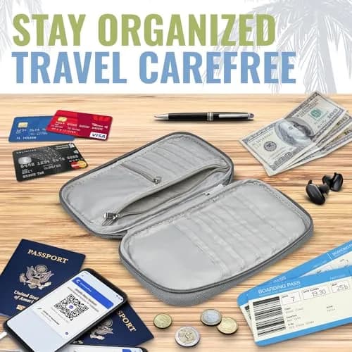 BOACAY RFID Blocking Travel Document Organizer with Wristlet, Family Passport Holder & Wallet - Quartz Gray thumbnail 5