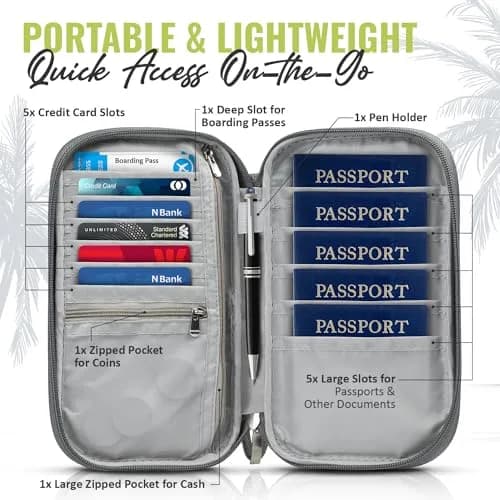 BOACAY RFID Blocking Travel Document Organizer with Wristlet, Family Passport Holder & Wallet - Quartz Gray thumbnail 2