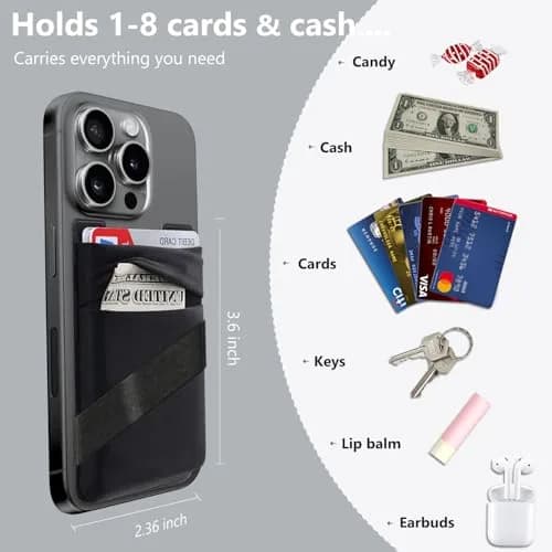 Hoblaze Stretchy Phone Wallet Card Holder with Finger Strap - Black 2-in-1 | Holds 5-8 Cards thumbnail 5