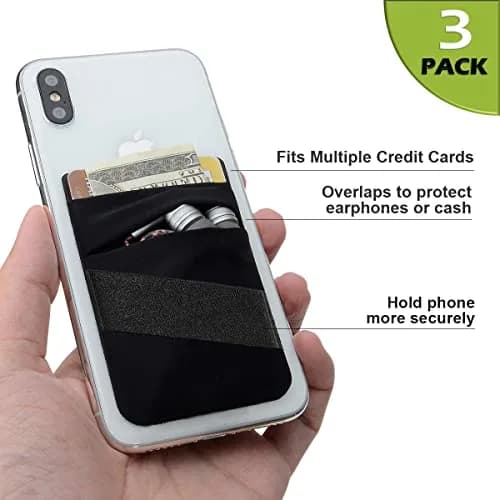 Hoblaze Stretchy Phone Wallet Card Holder with Finger Strap - Black 2-in-1 | Holds 5-8 Cards thumbnail 2